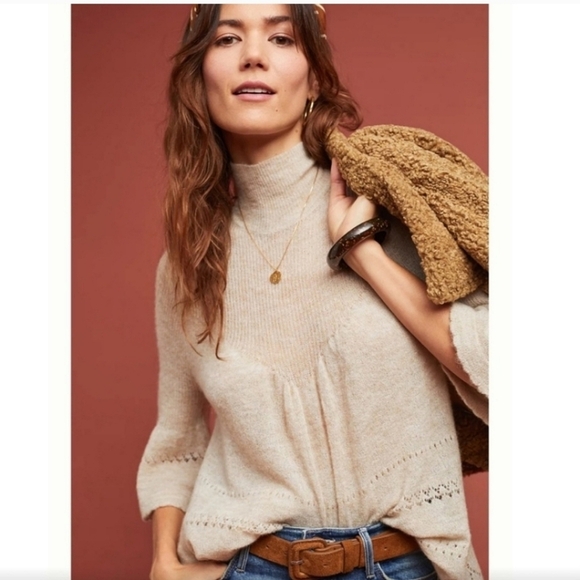 Anthropologie Feather Bone Merino Wool Alpaca Blend Pointelle Sweater Sz Small - Picture 3 of 15
